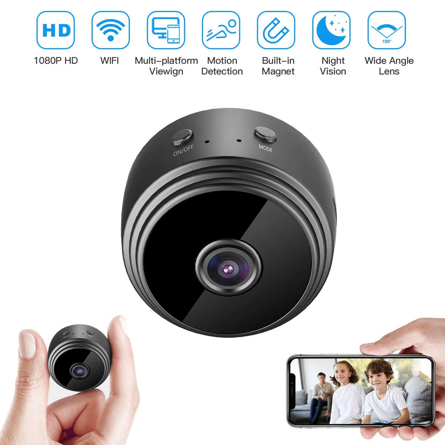 Mini caméra de sécurité intérieure pour la maison, avec vision nocturne