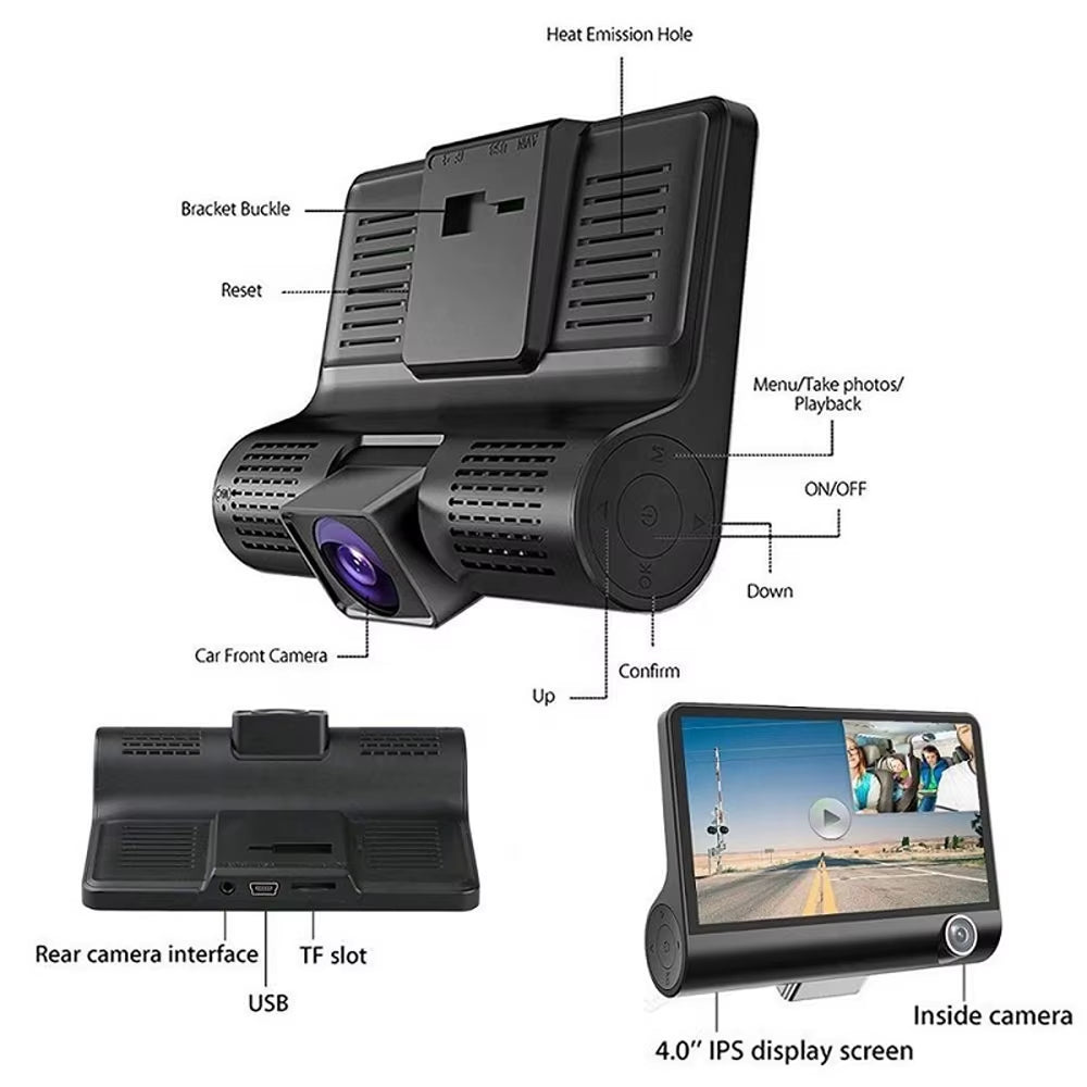 Caméra de tableau de bord 3 en 1 - 1080Hp