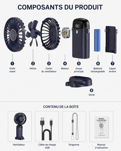 Mini ventilateur LED portable et pliable