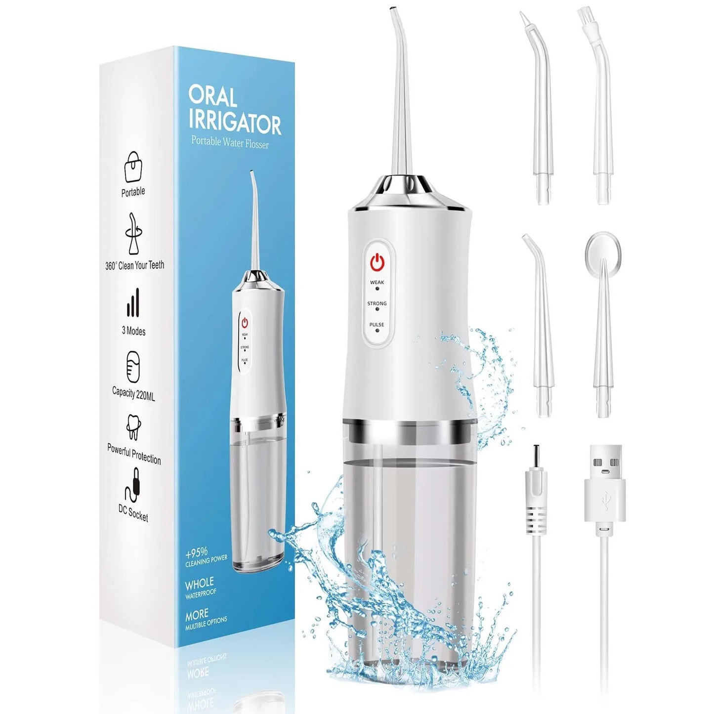 Hydropulseur sans fil rechargeable professionnel, 3 modes