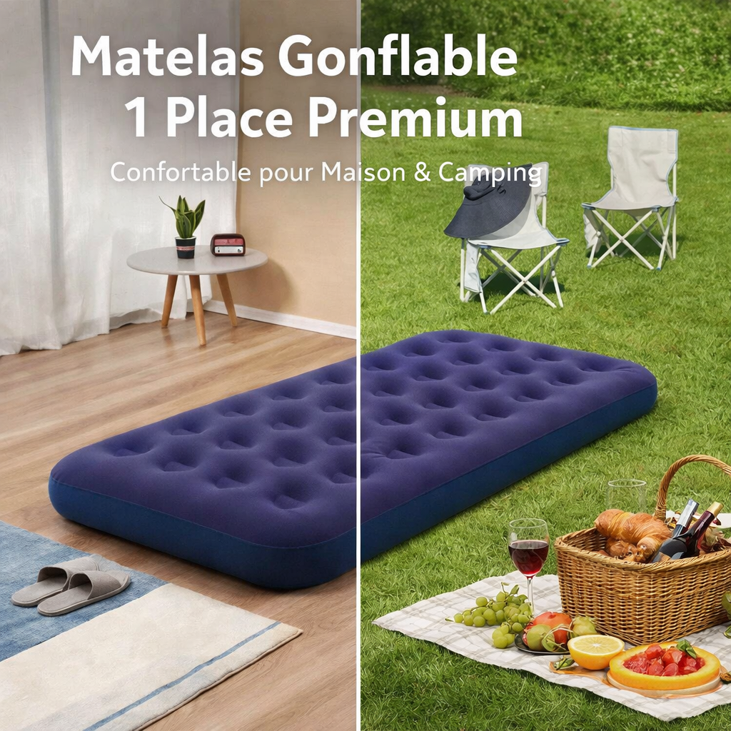 Matelas gonflable de luxe pour l'extérieur, rayé et en velours
